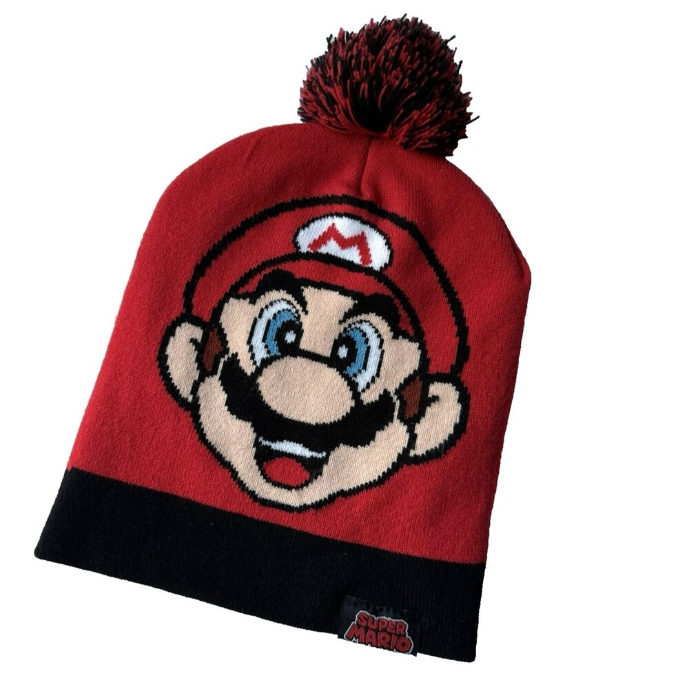 Super Mario Brothers Beanie Winter Hat Red Nintendo Stretch One Size Fits Most